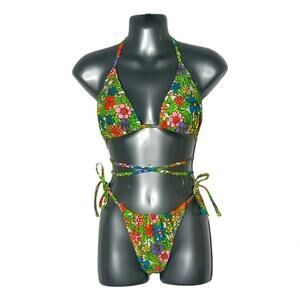 Women’s Wild Fable Retro Floral Wrap Bikini Set Medium Top Small Bottoms